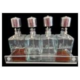 4 Glass Liquor Decanters w/ Acrylic Tray