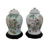 Pair of Chinese Porcelain Ginger Jars w/ wood base