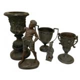 Lot of Assorted Metal Vases & Statues - 14" Tall