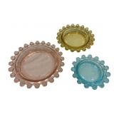 Tri Colored Glass Candlewick Coasters Set