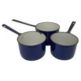 3 Vintage Enamel Pots - 5.5 x 8