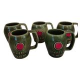 Set of 5 Green Ceramic Coffee D.O.M. Mugs