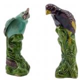 2 Chinese Majolica Porcelain Bird Figures 4.5"