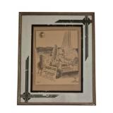 Framed Vtg Editorial Cartoon Crater Cars