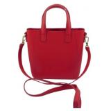 Red Pebbled Leather Mini Tote Bag 8"x9"x3"
