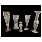 5 Cut Glass Vases, 1 Broken, As Is
