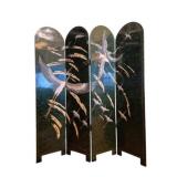 Asian Lacquered 4 Panel Double Sided Screen