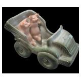 Vtg German Porcelain Pigs in Car Figurine