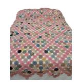 Vtg Handmade Yo-Yo Quilt Pink Multi-Color