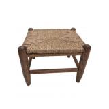 Rustic Oak Footstool w/ Rush Woven Seat