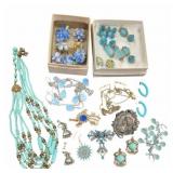 Group Vtg Blue & Turquoise Costume Jewelry