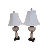 Pr Vintage Marble & Glass Table Lamps 24"x22"
