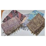 Collection of Five Fringed Scarves