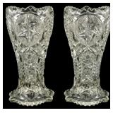 Pair Pressed Glass Vases 9"