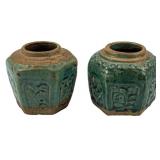 Pr Vtg Chinese Glazed Vases 4"