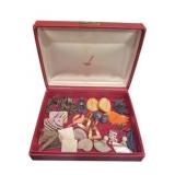 Assorted Costume Earrings in Red Jewelry Box