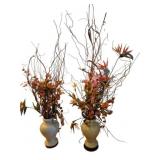 Pair Vases on Stands w/ Arrangements