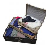 Two Vintage Trunks Filled w/ Fabric & More