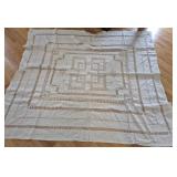 Vtg White Linen Tablecloth w/ Cutwork 64x72"