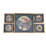 Framed Needlepoint Bird & Floral Panel Set