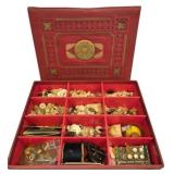 Vtg Red Leather-Look Box Full of Buttons