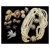 Costume Jewelry Lot Brooches Pearls Earrings
