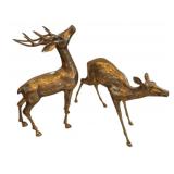 Pr Brass Deer Figurines Buck & Doe 18"x4"x11"