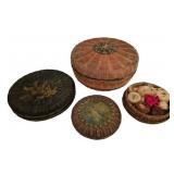Three Vintage Woven Sewing Baskets w/ Lids