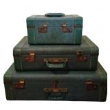 3 Pc Vtg Teal Hardcase Luggage Set