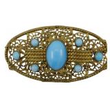 Czechoslovakia Turquoise Glass Brooch