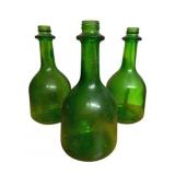 3 Green Glass Bottles - 12" Tall