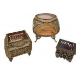 3 Vintage Gilt Filigree Jewelry Boxes