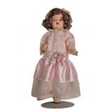 Vtg Composition Doll in Pink Satin Dress 25"