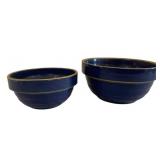 Pr Blue Glazed Stoneware Mixing Bowls