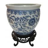 Blue & White Chinese Planter on Stand