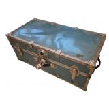 Vtg Blue Steamer Trunk Filled w/ Fabric