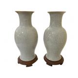 2 Chinese Ge-type Porcelain Vases w/ crackle glaze