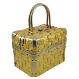 Delill Trunk Handbag Gold Tone Foil 6"x8"x5"