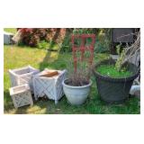 Lot of Concrete/Wood Planters