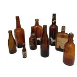 Group Lot of Vintage Amber Bottles - 12" Tall