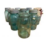 Lot of Blue Ball Mason Jars - 7" Tall