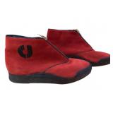 Charles Jourdan Red Suede Flat Ankle Zip Up Boots