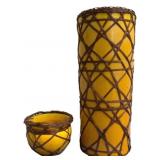 2 Japanese Wicker Clad Awaji Vases