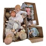 Wicker Basket & 2 Boxes Full of Dolls