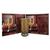 2 Sets of 3 Amber Mosaic Hurricane Candles