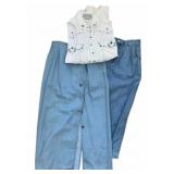 2 Denim Liz Ware Pencil Skirts w/ Rhinestone Shirt