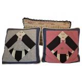 3 Vtg Decorative Pillows w/ Amish Figures