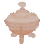 Vtg Pink Frosted Glass Candy Bowl w/ Lid