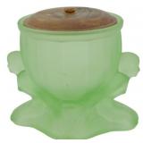 Frosted Green Glass Tobacco Jar w/ Wood Lid
