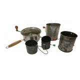 Vtg Metal Flour Sifters & Gripper Strainer